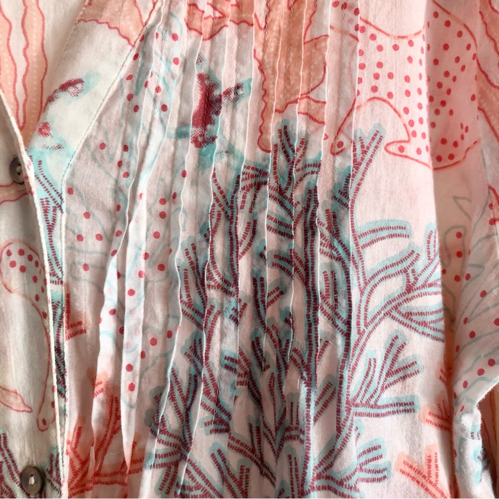 Soft Surroundings Coral Reef Teal Tunic Cotton Embroidered Sequin Blouse Top XL - Picture 8 of 12